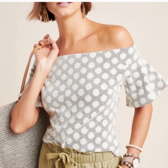 Anthropologie Tops - Anthropologie Eri + Ali Lyra Off the Shoulder Polka Dot blouse I Size Small